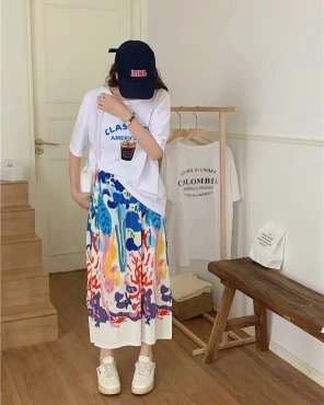 塗鴉直筒半身裙 | Graffiti Print Straight Skirt - Elastic, Comfortable, Free Size